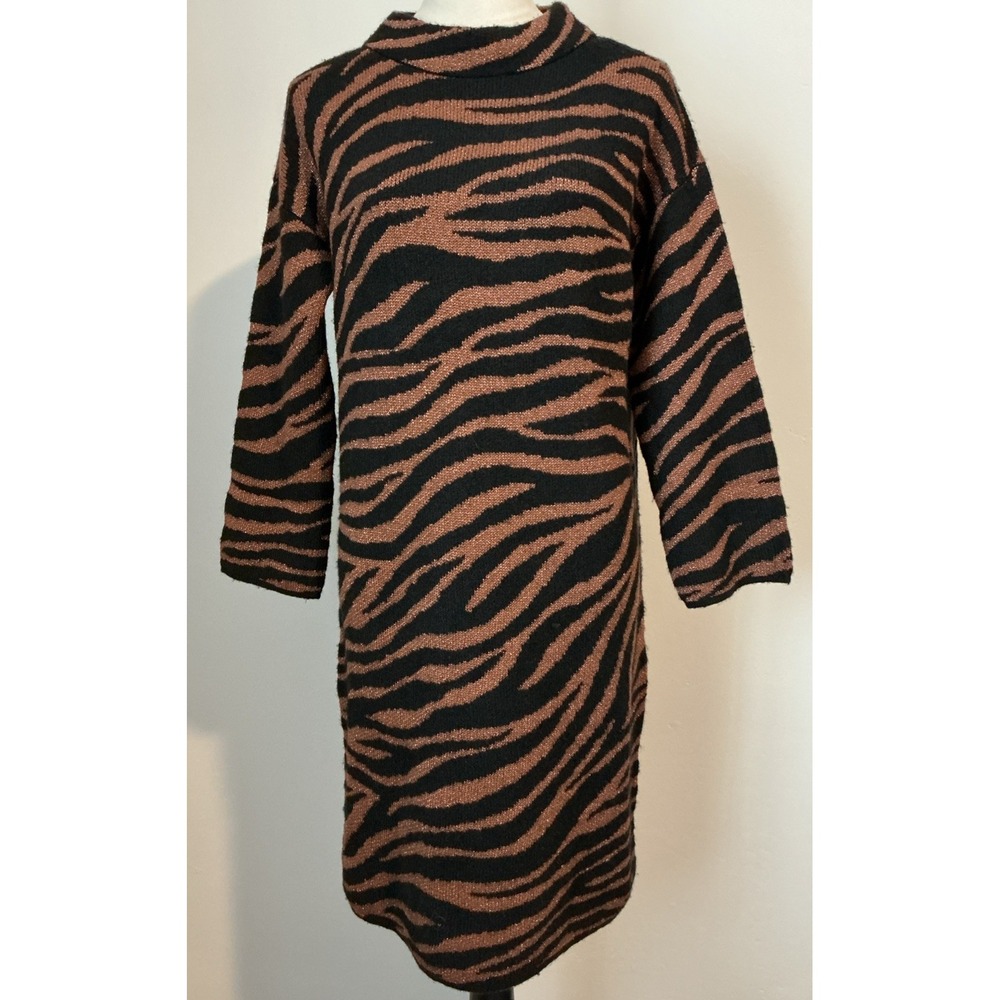 Ann Taylor Petite Animal Print Mock‎ Neck Sweater Dress PM